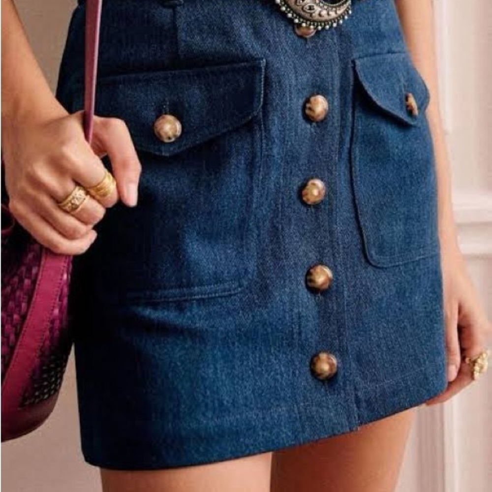 Sézane Dark Blue Denim Button-Front Mini Skirt